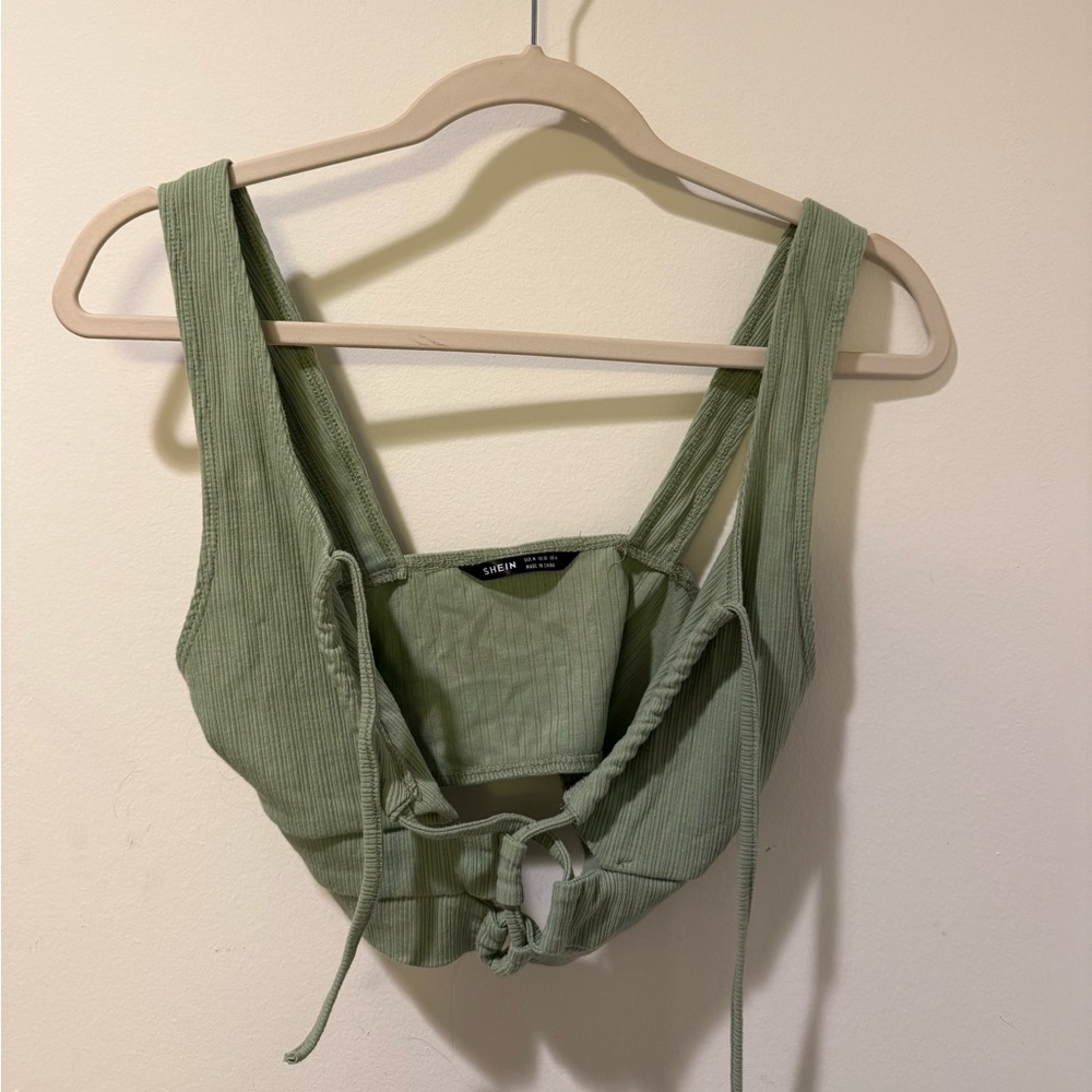 SHEIN Sage Green Ribbed Crop Top